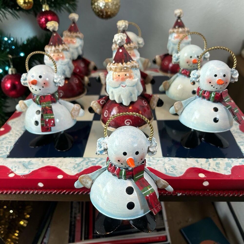 Vintage Santa Snowman Tic Tac Toe Board Christmas Decor Game Set Holiday Party